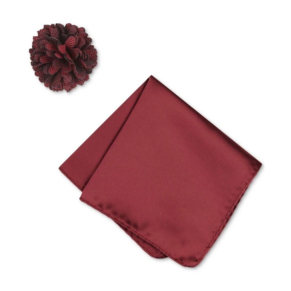 CONSTRUCT Mens Burgundy Pocket Square + Lapel Pin + Holder Folder Tool Guide